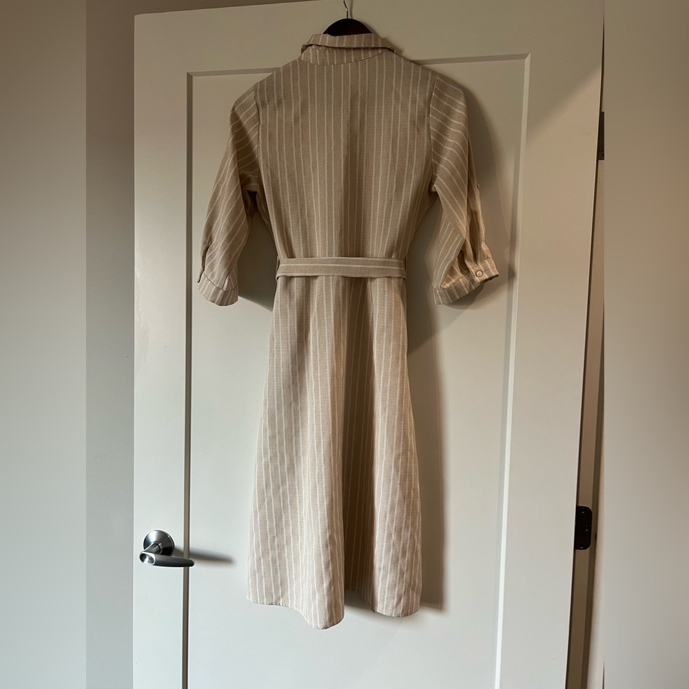 🤍Cream/White Stripe Button-Up Shirt Dress (Size S) - Picture 9 of 16
